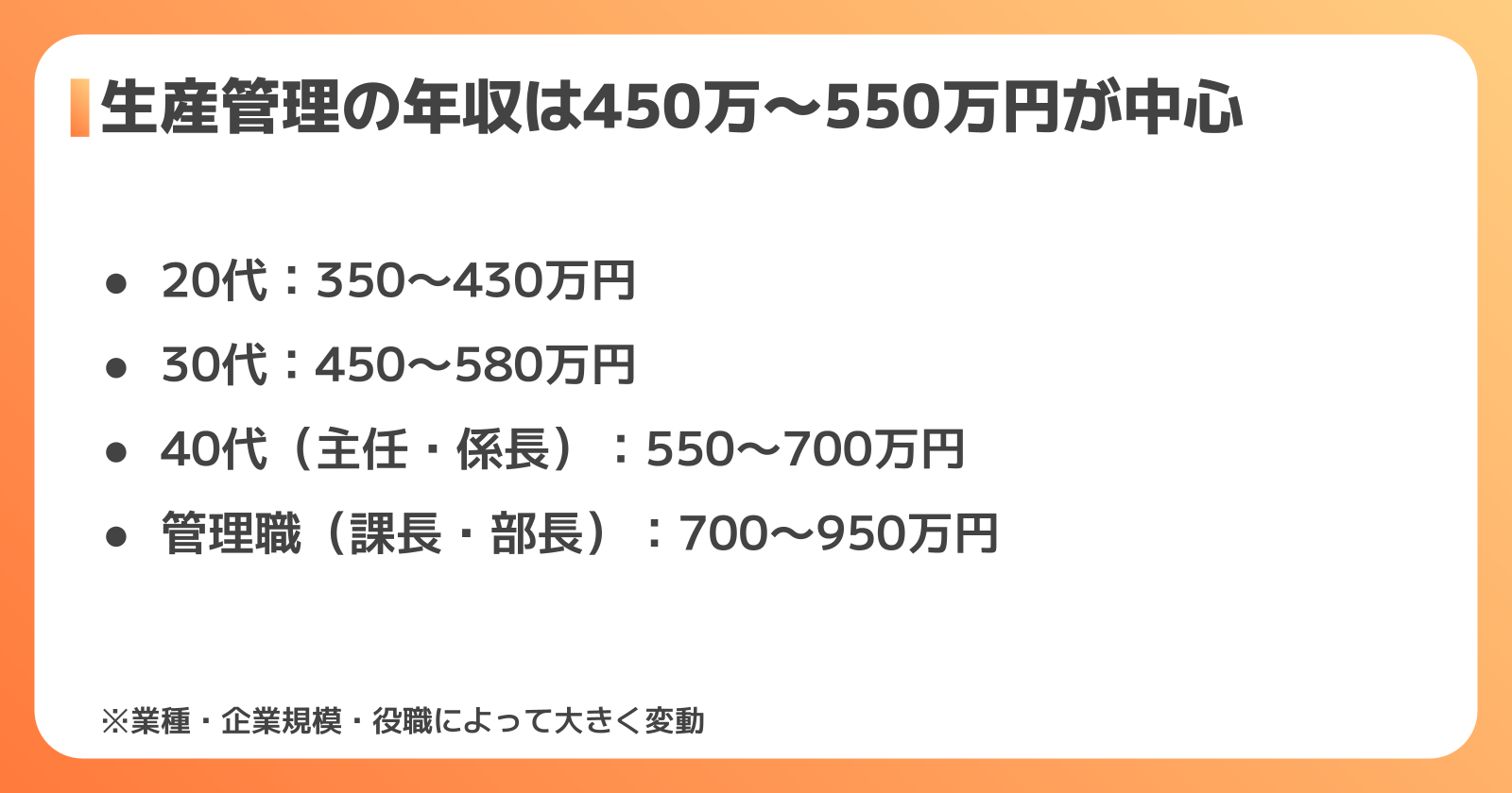 工場の生産管理の年収相場