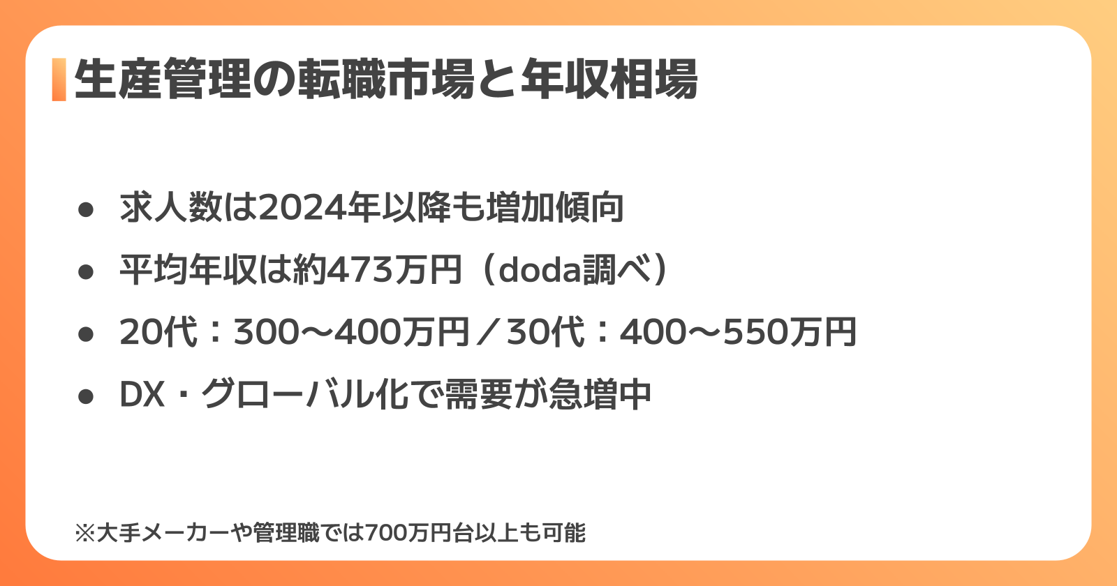 生産管理の転職市場と平均年収