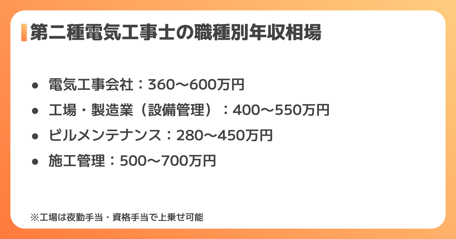 第二種電気工事士の平均年収と工場での待遇