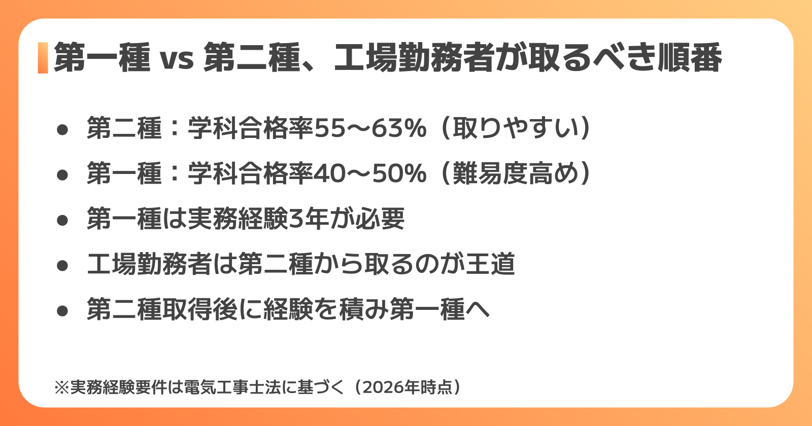 第一種と第二種電気工事士の難易度・メリット比較