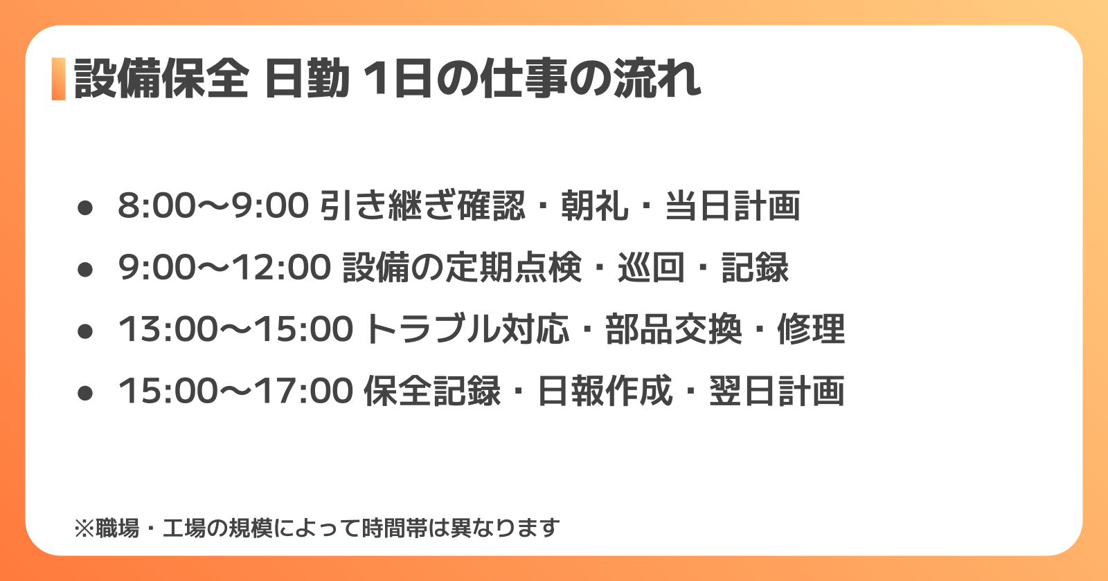 設備保全日勤の1日の流れ