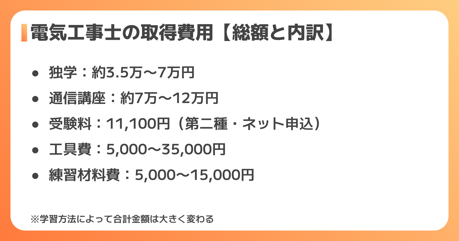 電気工事士の費用総額の全体像