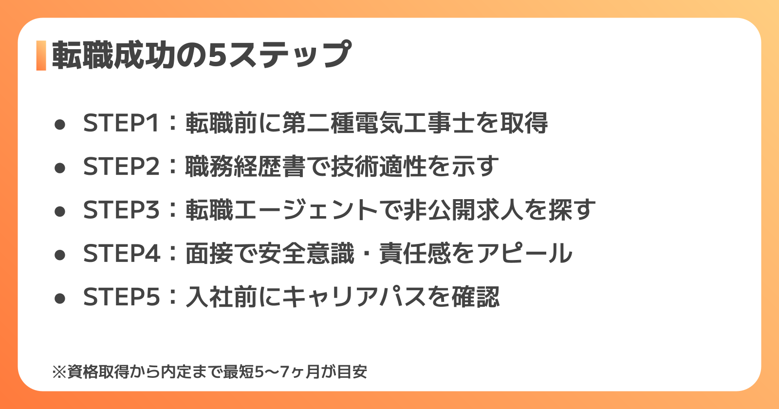 電気工事士転職を成功させる5つのステップ
