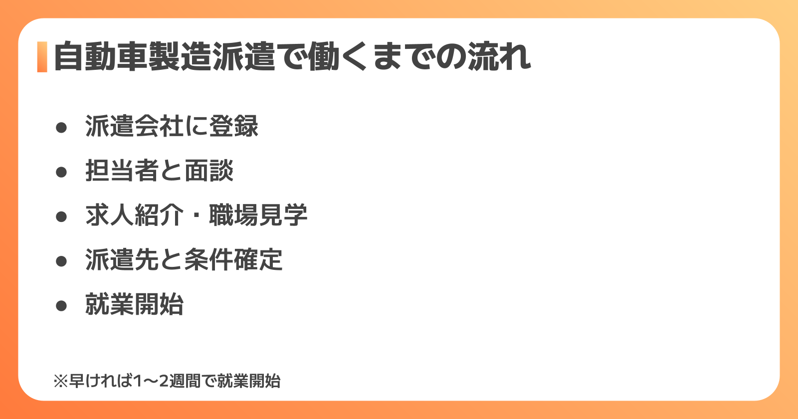 自動車製造派遣で働くまでの流れとおすすめの人