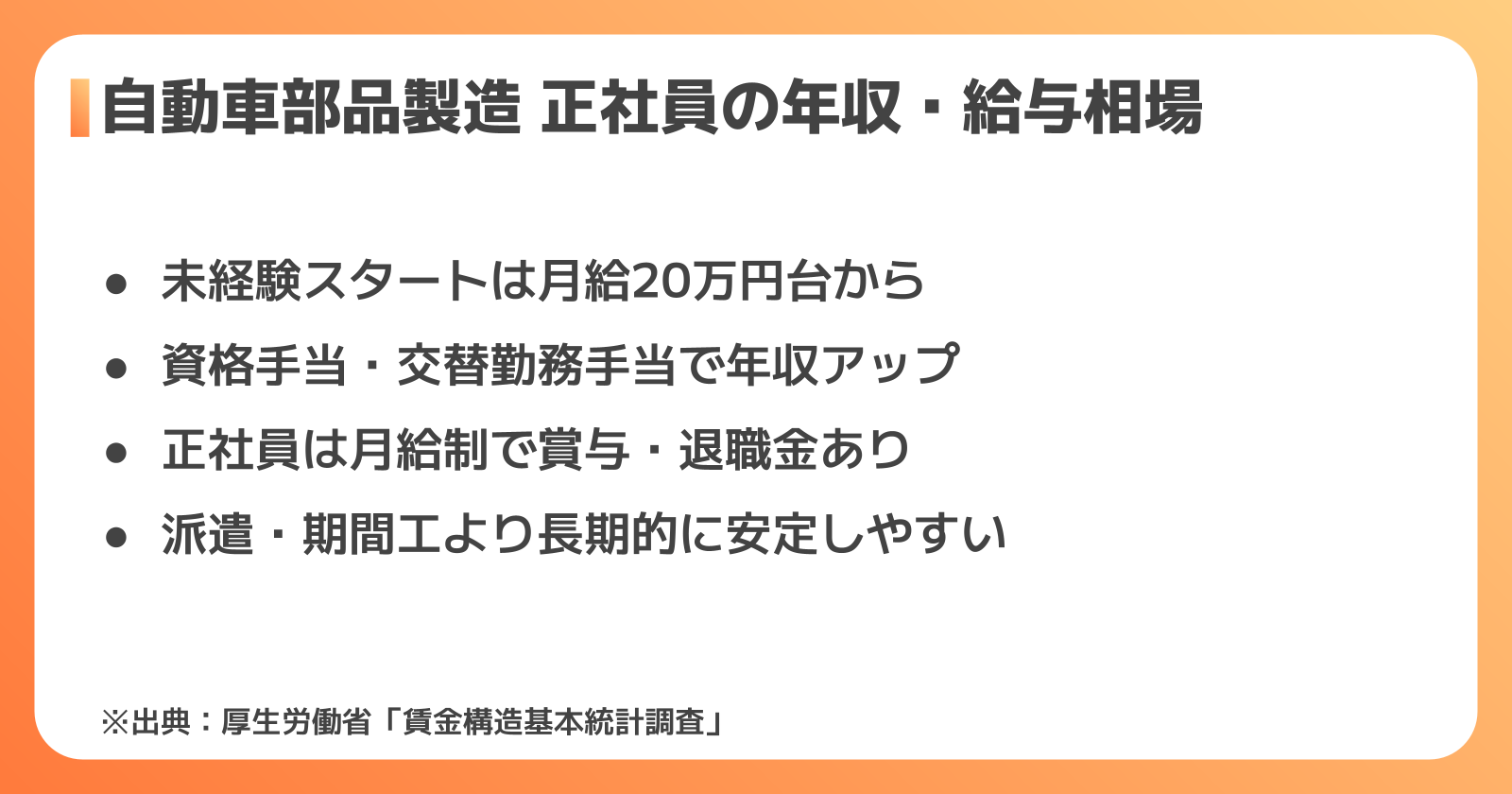自動車部品製造の正社員の年収・給与相場
