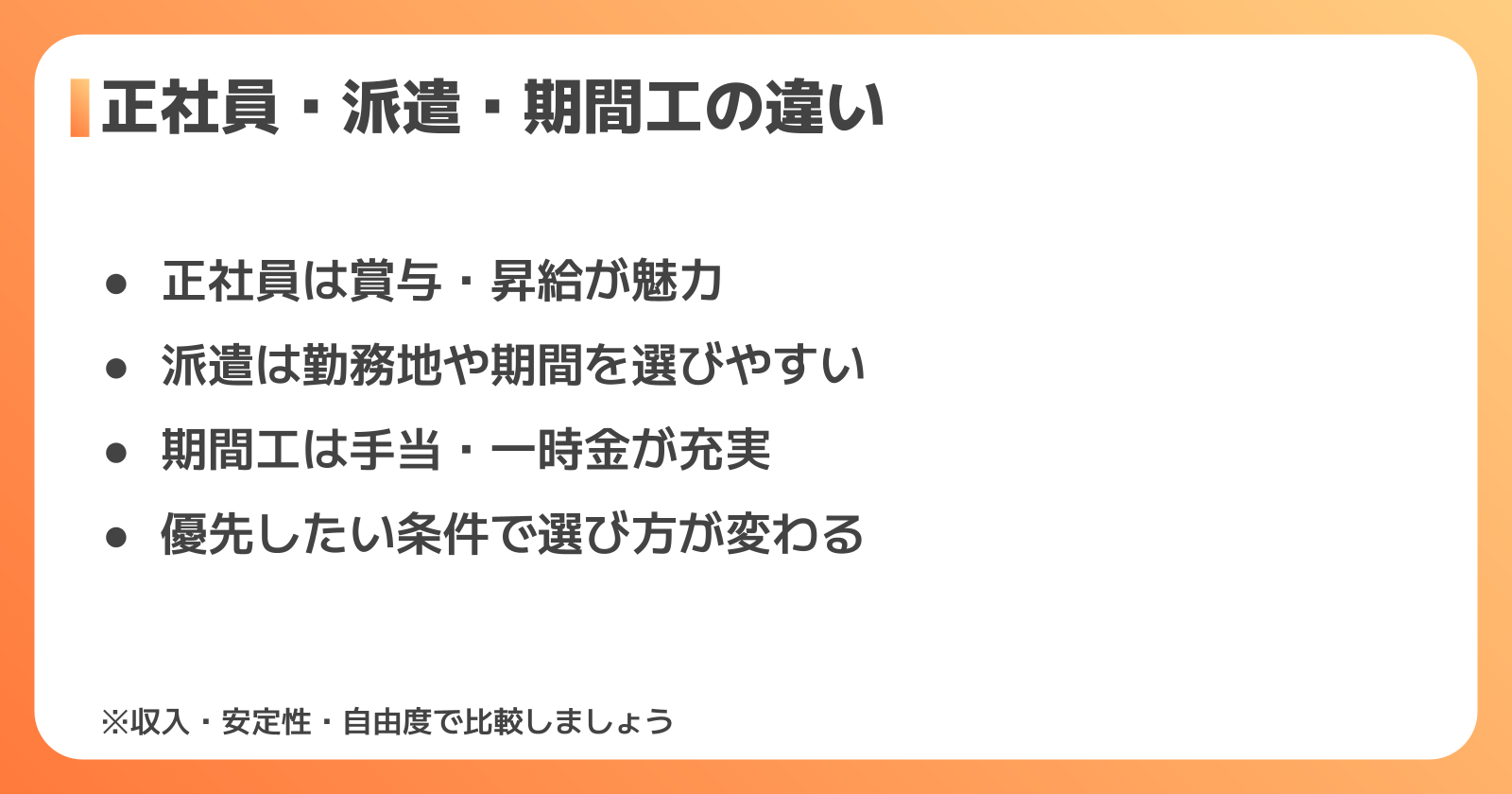 正社員・派遣・期間工の違い