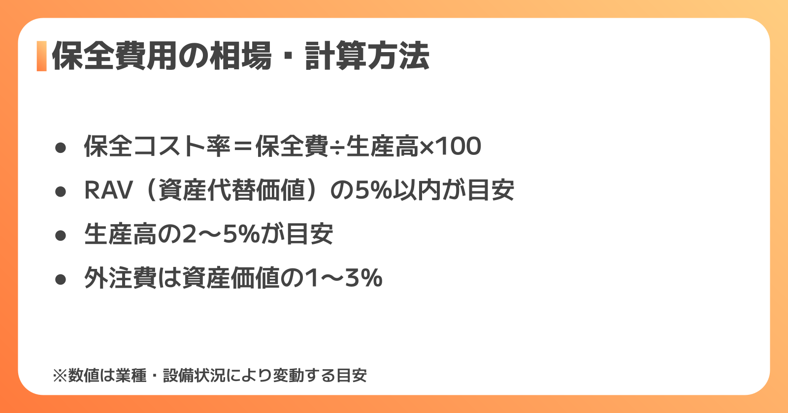 設備保全費用の相場・目安を計算する方法