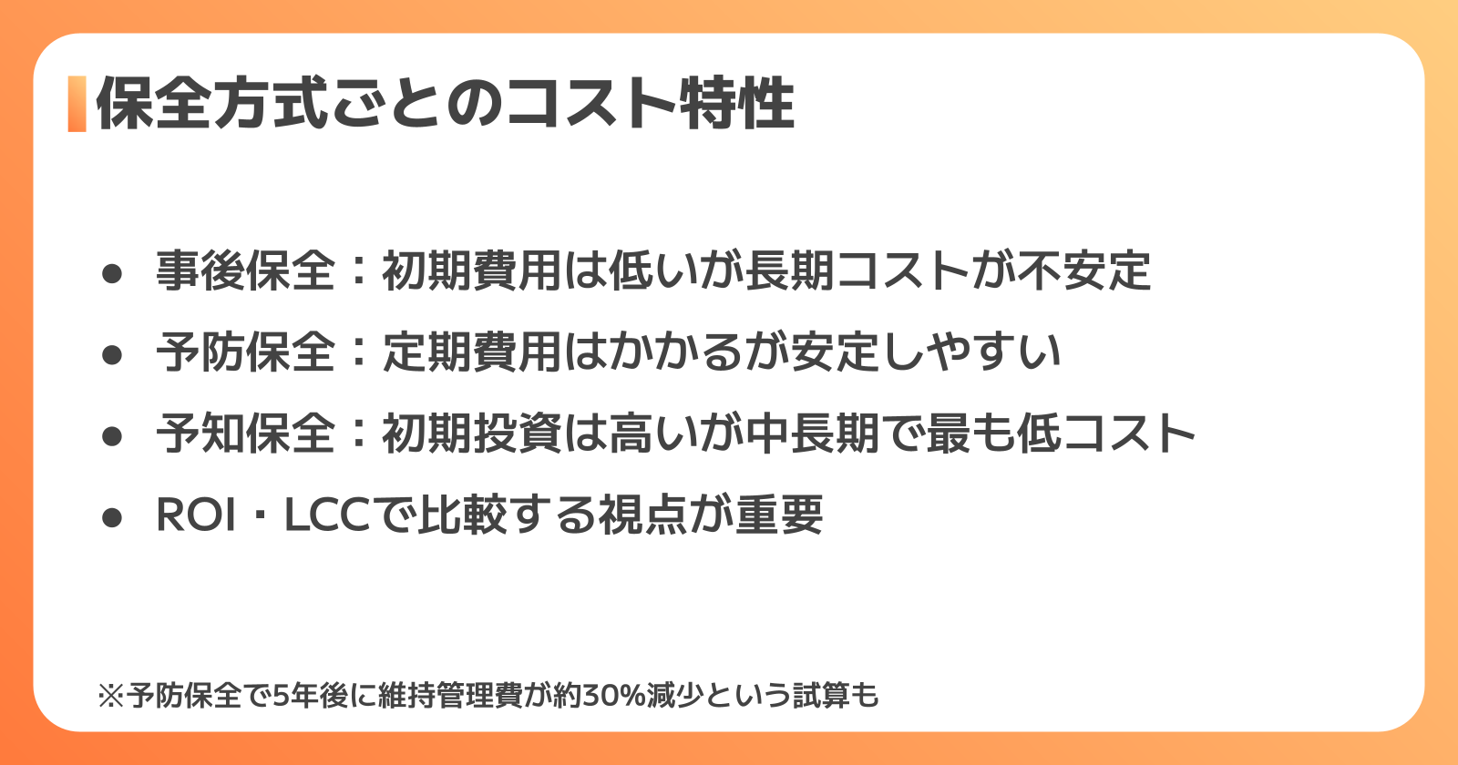 保全方式によるコストの違い