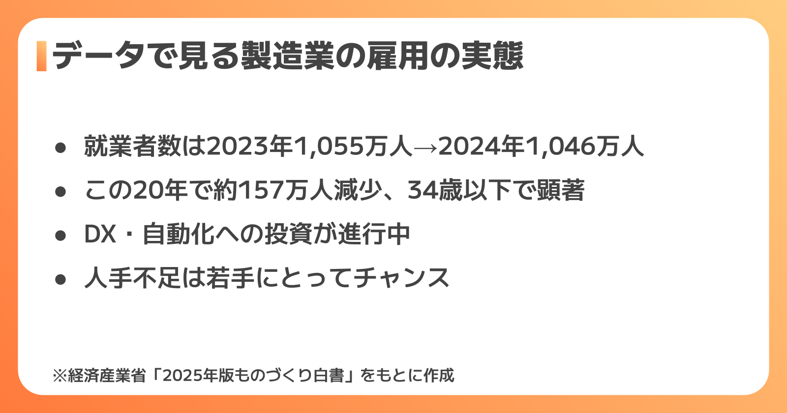 データで見る製造業の雇用の実態と今後の見通し