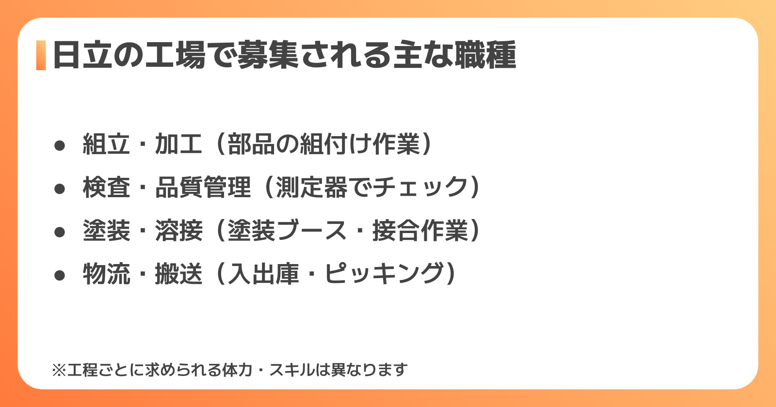 日立の工場で募集される主な職種一覧