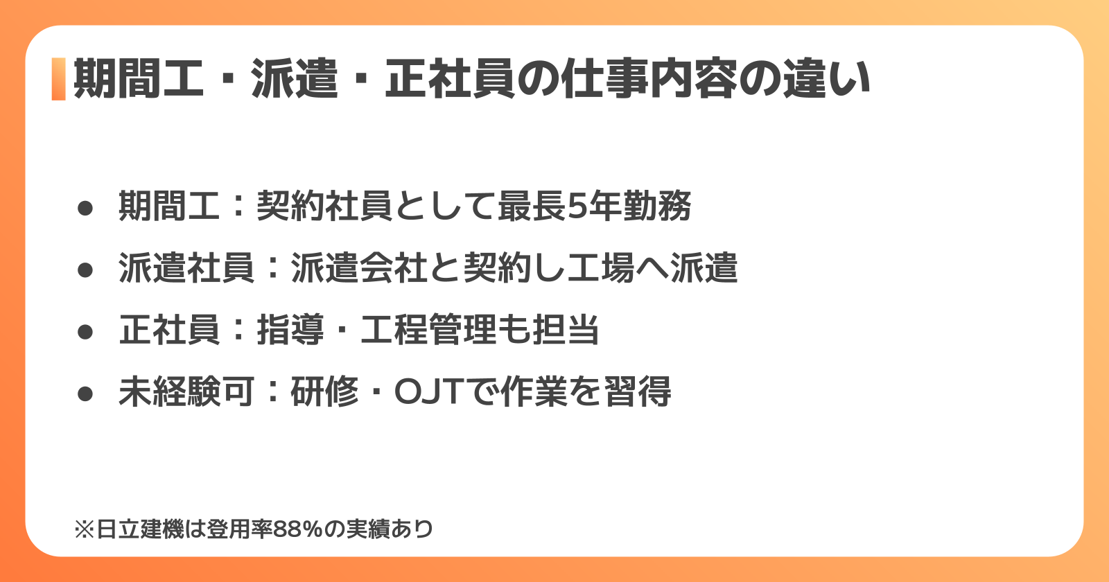 期間工・派遣・正社員の仕事内容の違い