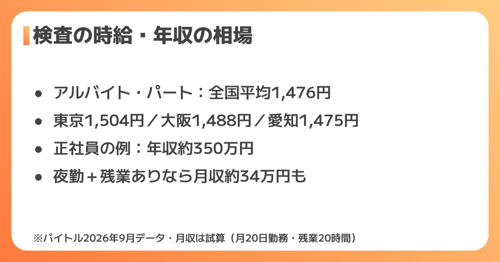 検査の時給・年収の相場