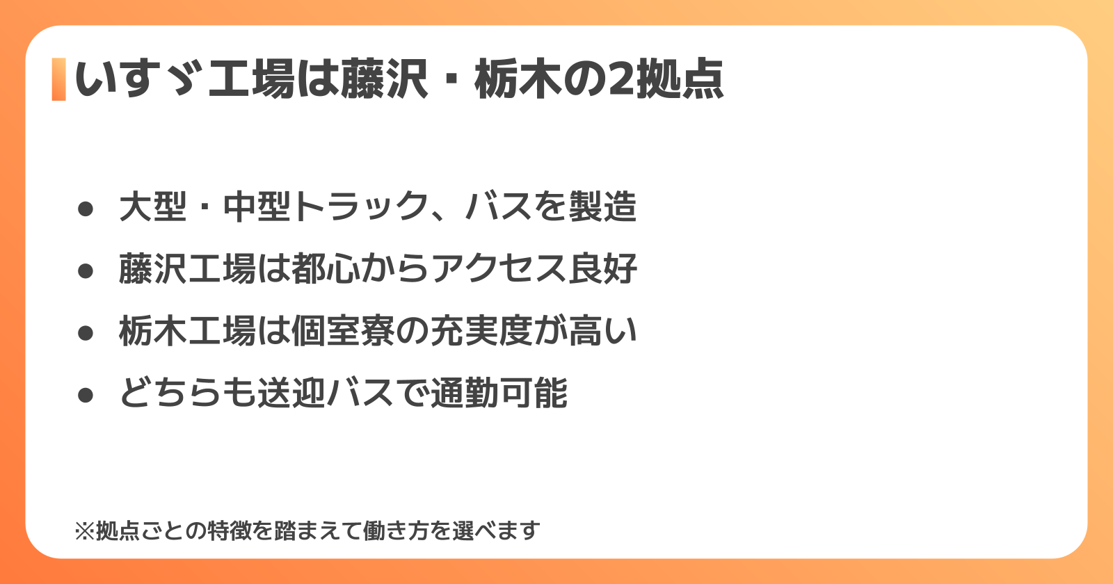 藤沢工場・栃木工場の特徴