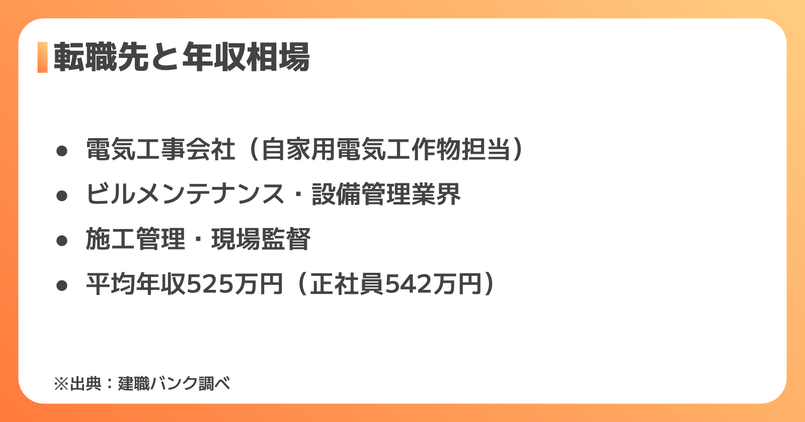 第一種電気工事士の転職先と年収相場