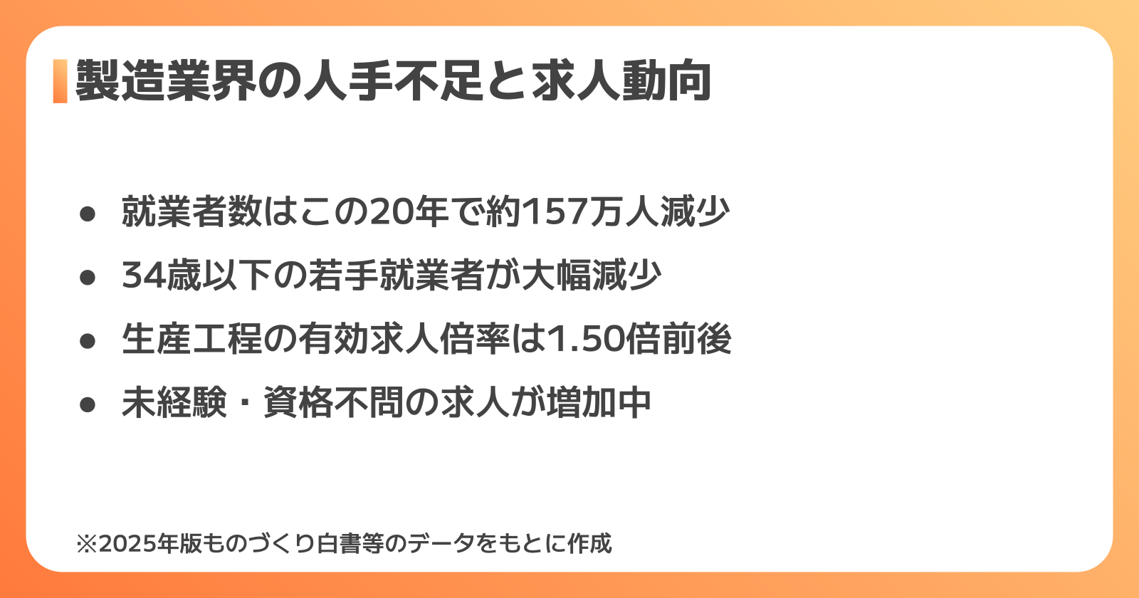 製造業界の人手不足と求人動向