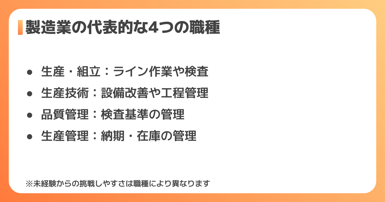 製造業の代表的な4つの職種