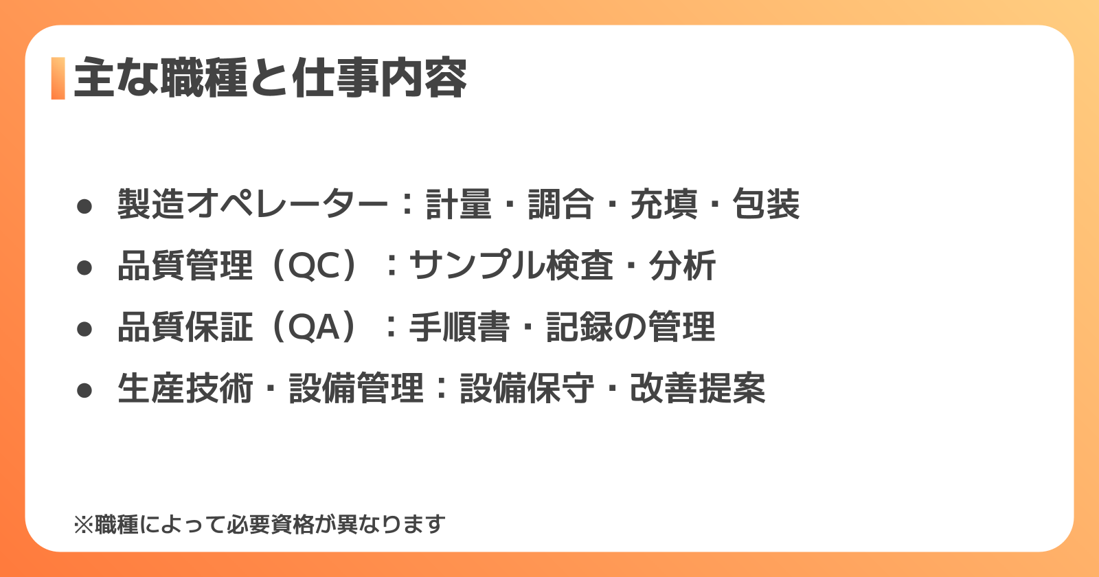 医薬品製造業の主な職種と仕事内容