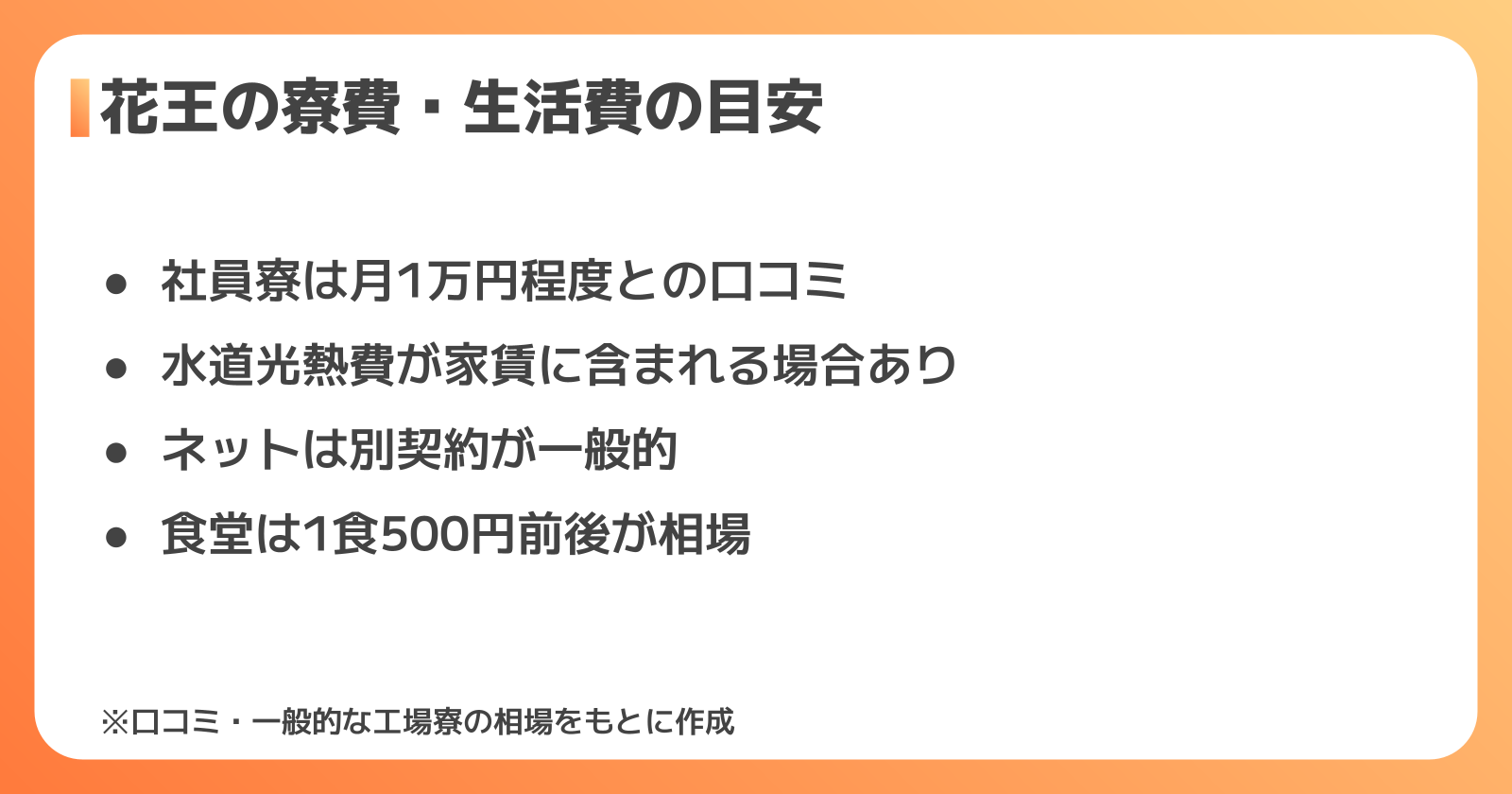 寮費・生活費の目安