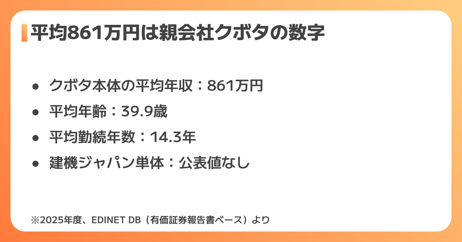 「平均年収861万円」は親会社クボタの数字？混同しやすい4つの注意点