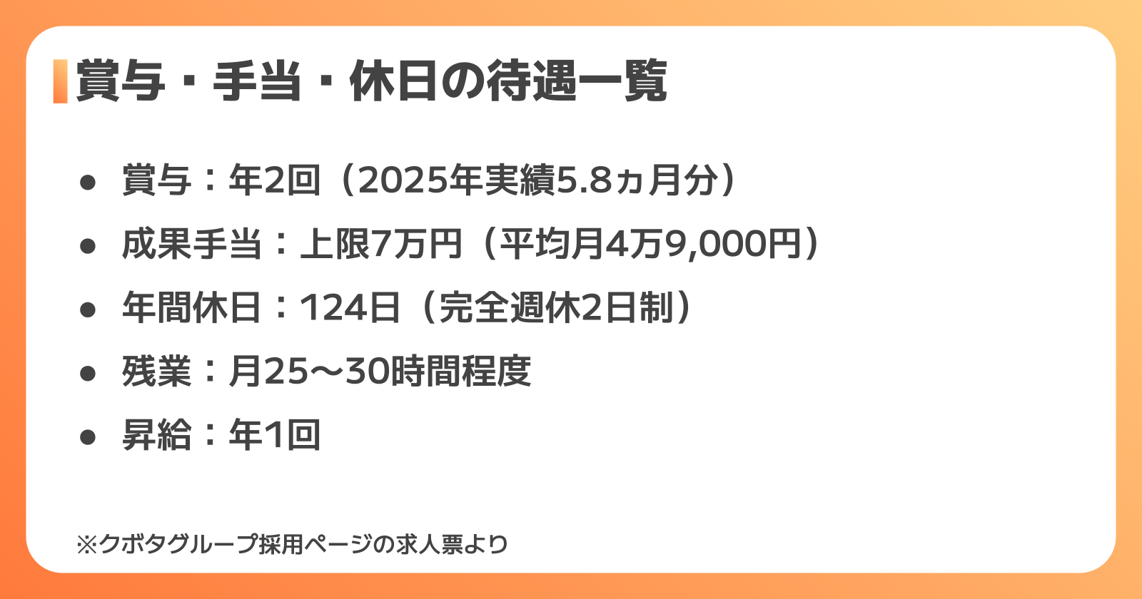 給与以外の待遇は？賞与・手当・休日・福利厚生を整理