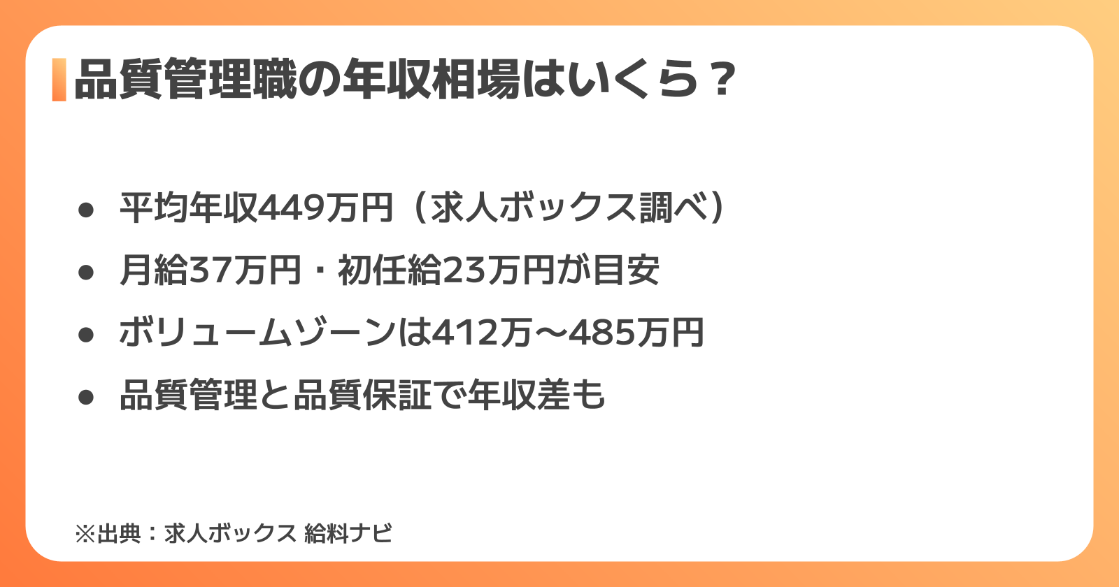 品質管理職の年収相場データ