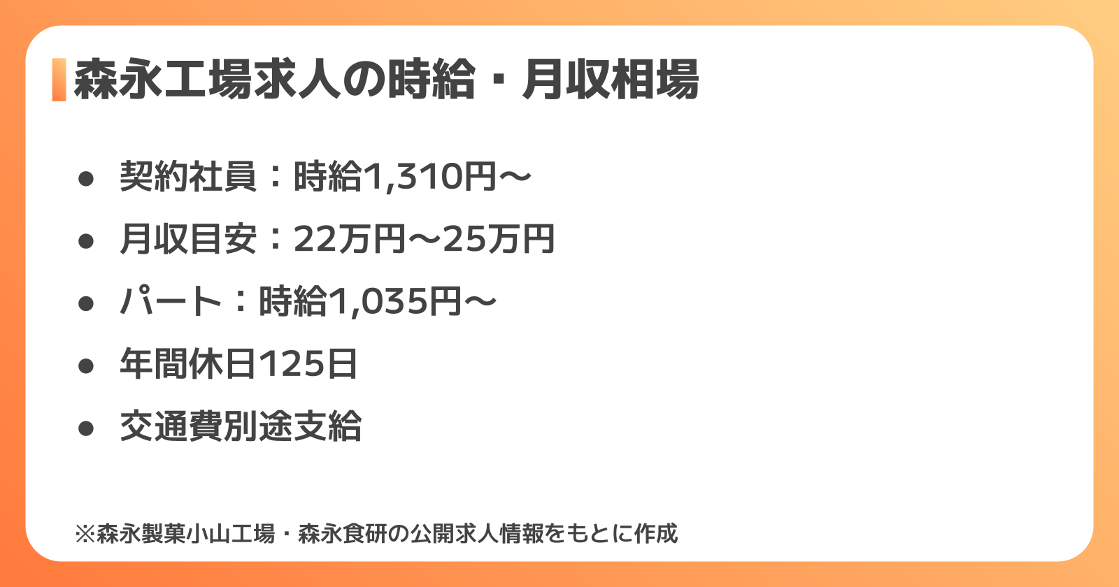 森永の工場求人にみる時給・月収相場