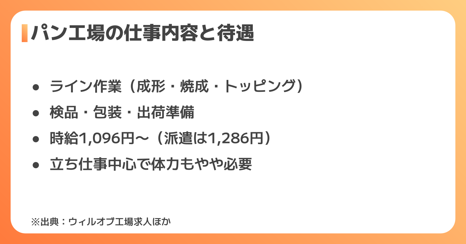 パン工場の仕事内容と待遇の相場