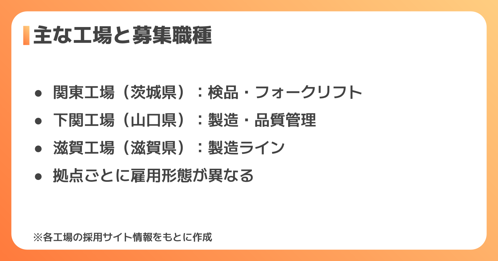 日清食品の工場一覧と募集職種