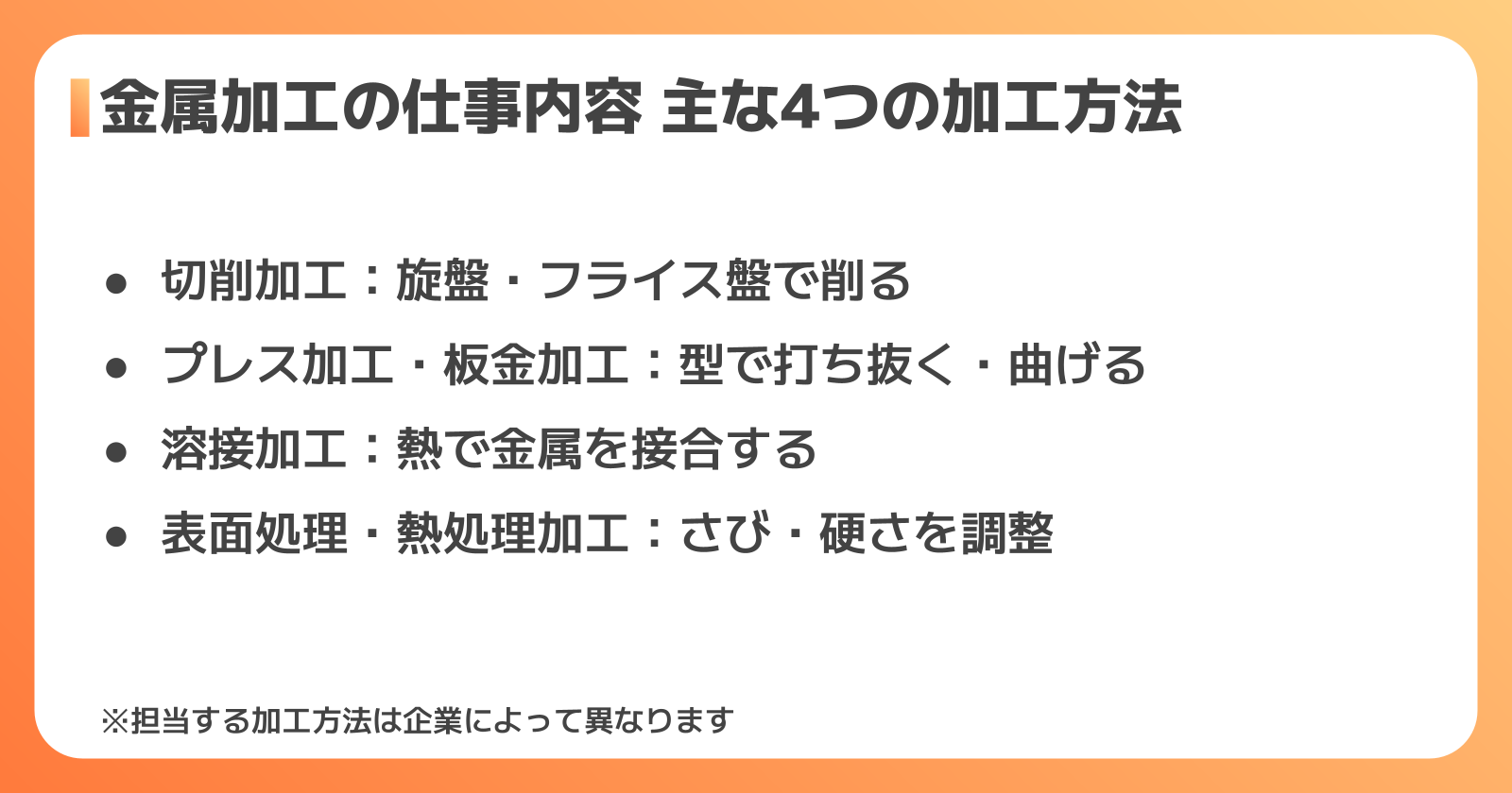金属加工の仕事内容とは？主な種類と役割