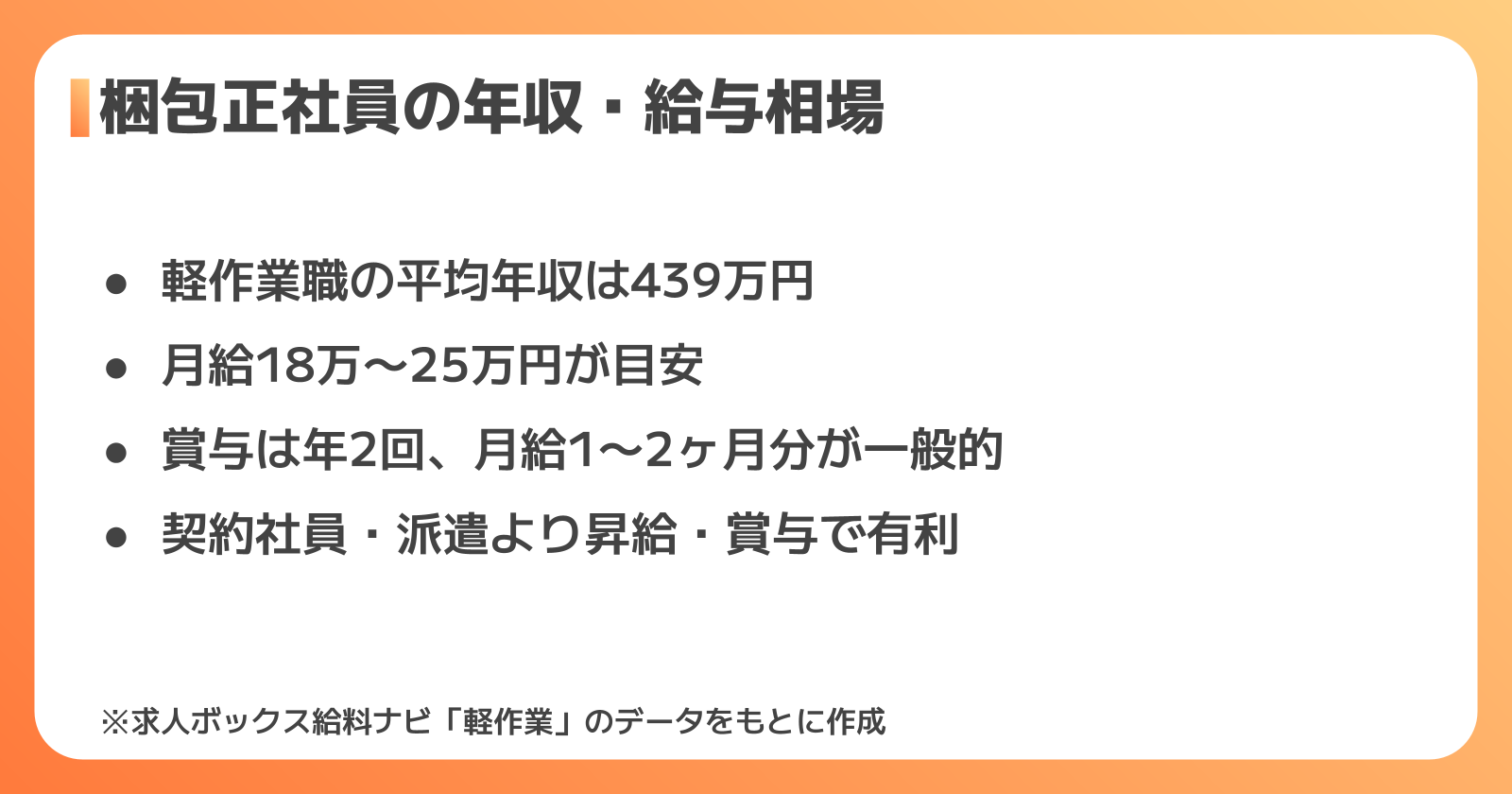 箱詰め正社員の給料と年収の目安