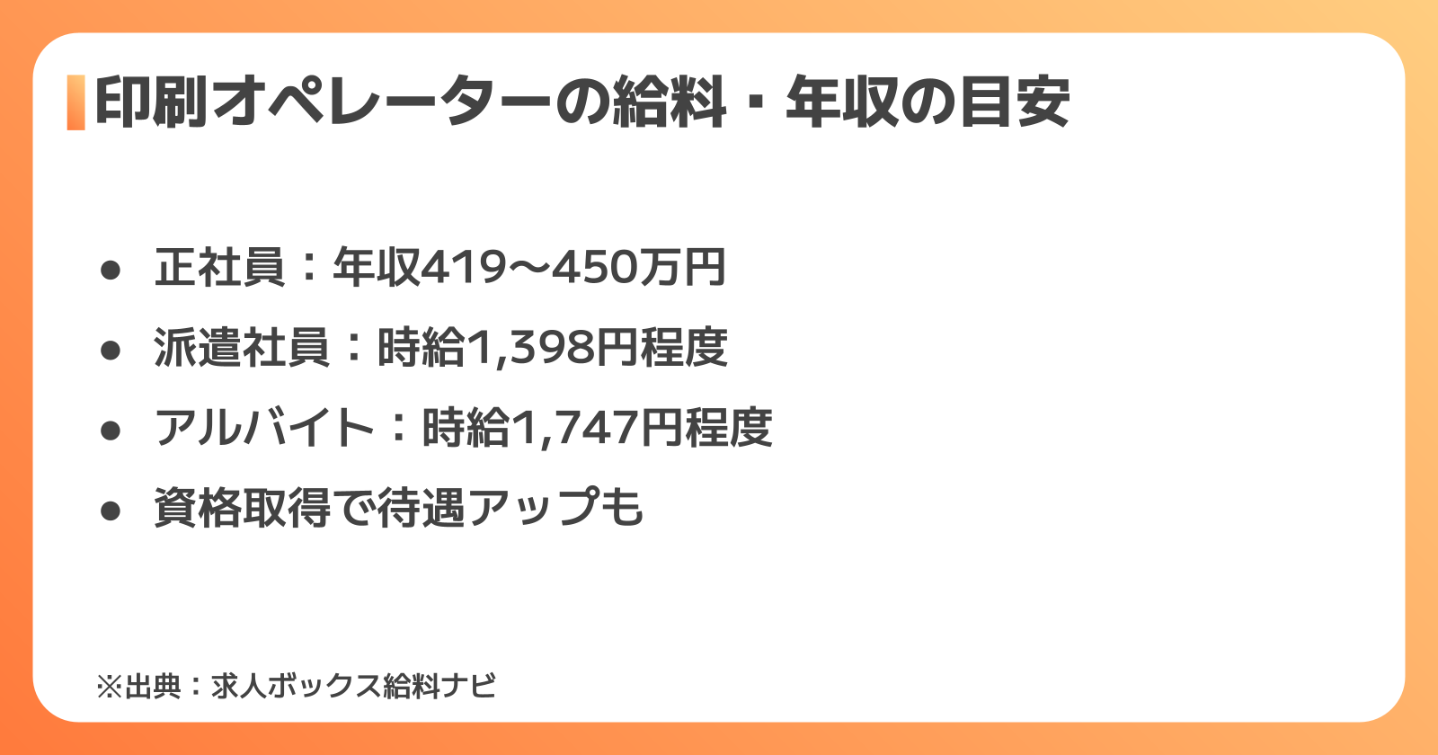 印刷オペレーターの給料・年収の相場