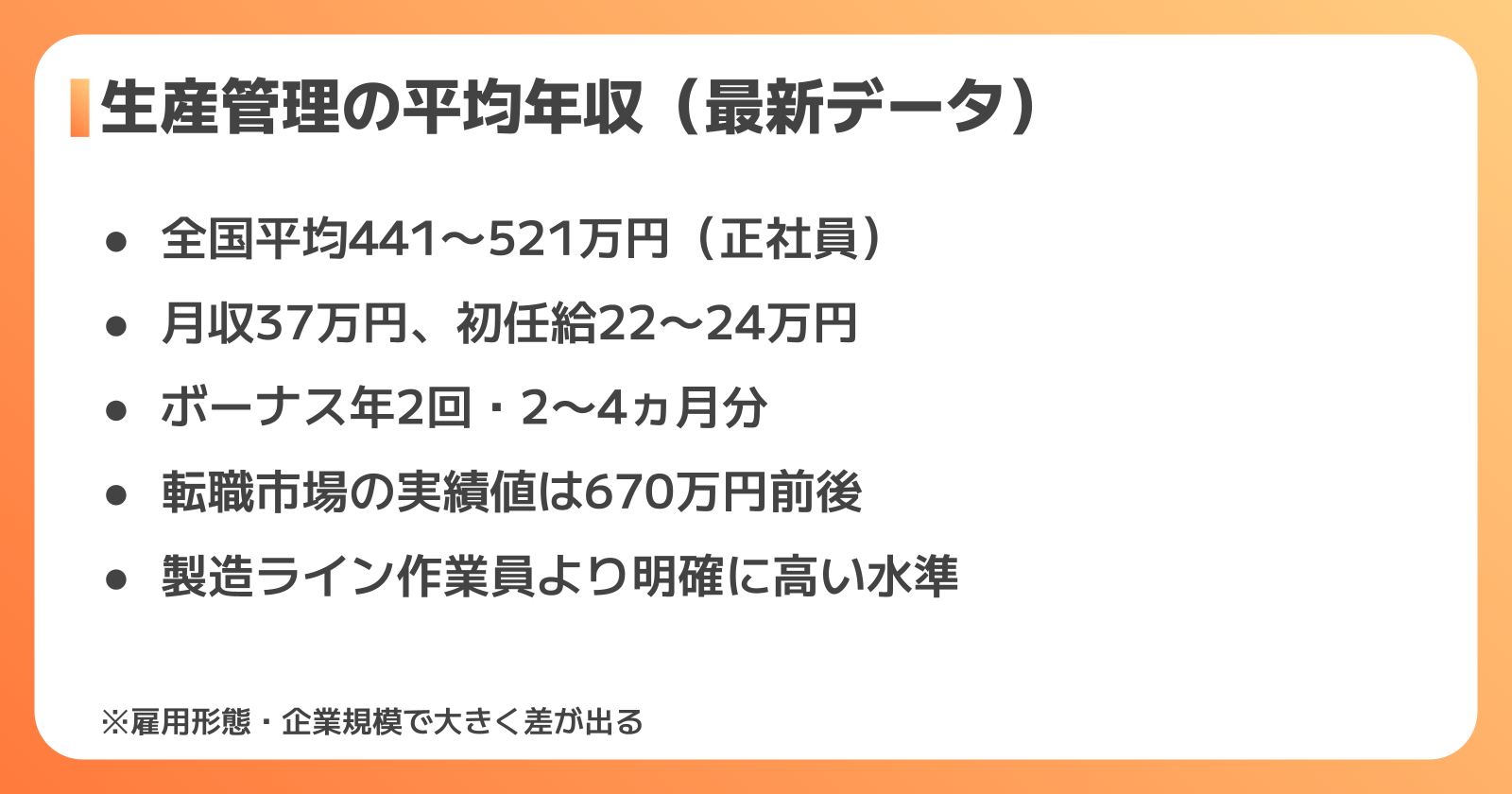 生産管理の平均年収データ
