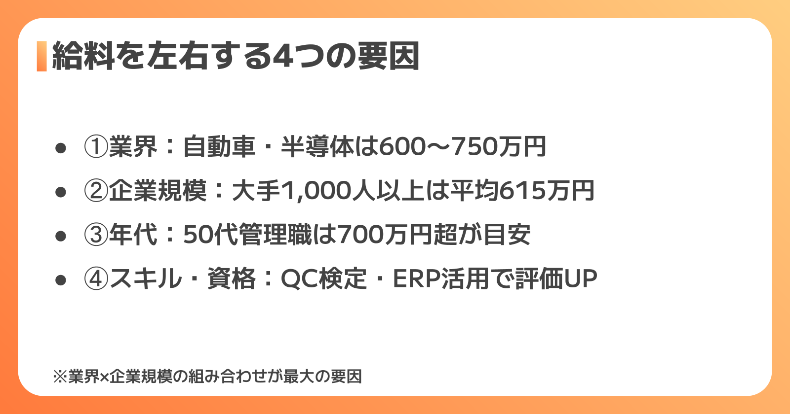 給料を左右する4つの要因