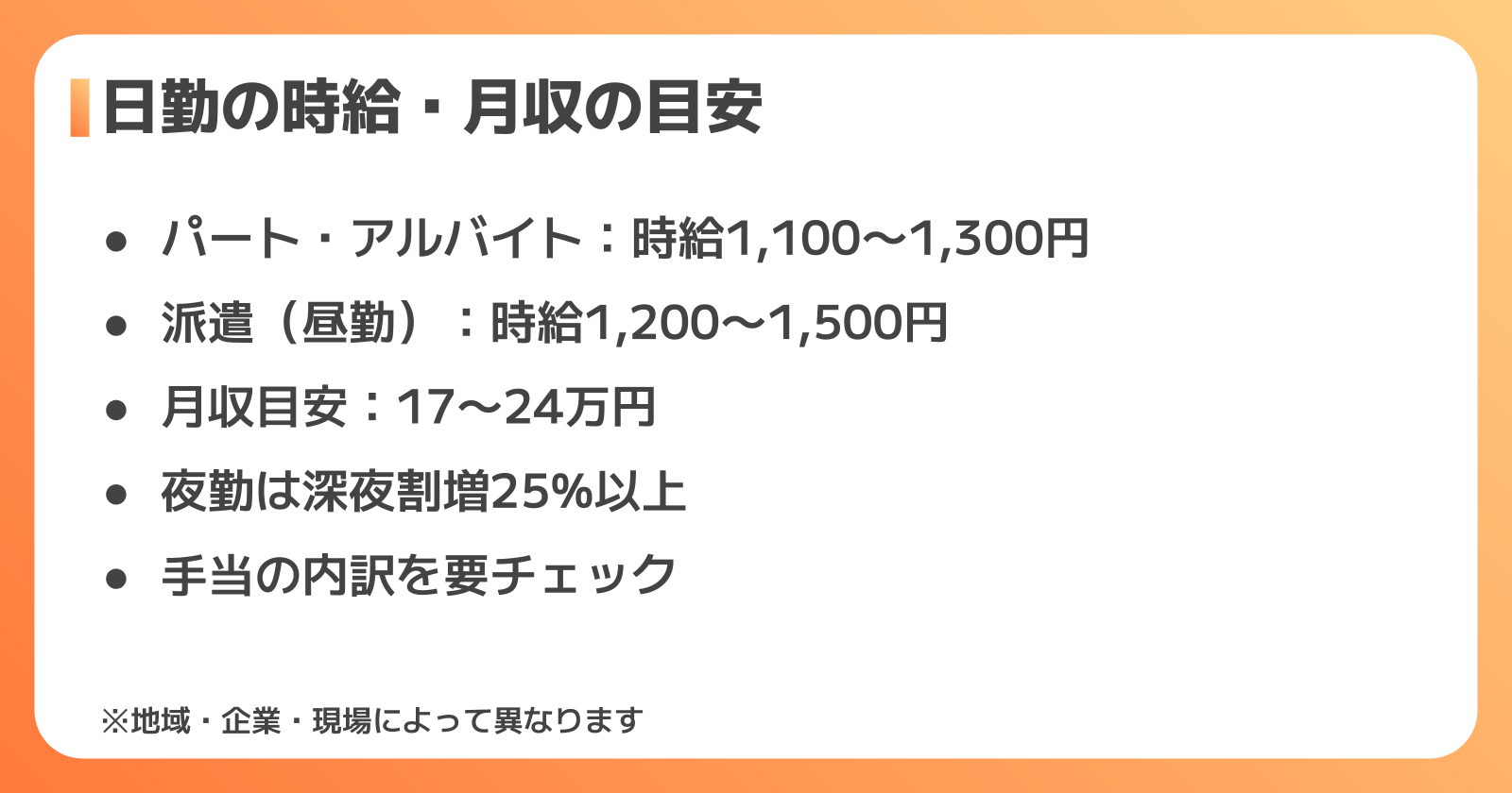 仕分けの日勤の時給・月収の相場