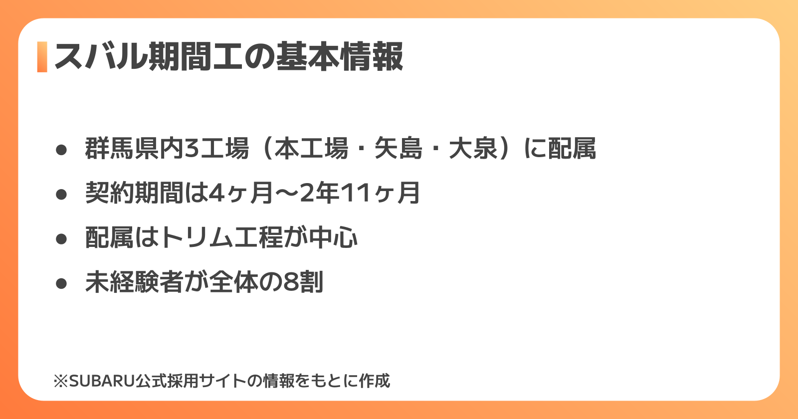 スバル期間工の基本情報