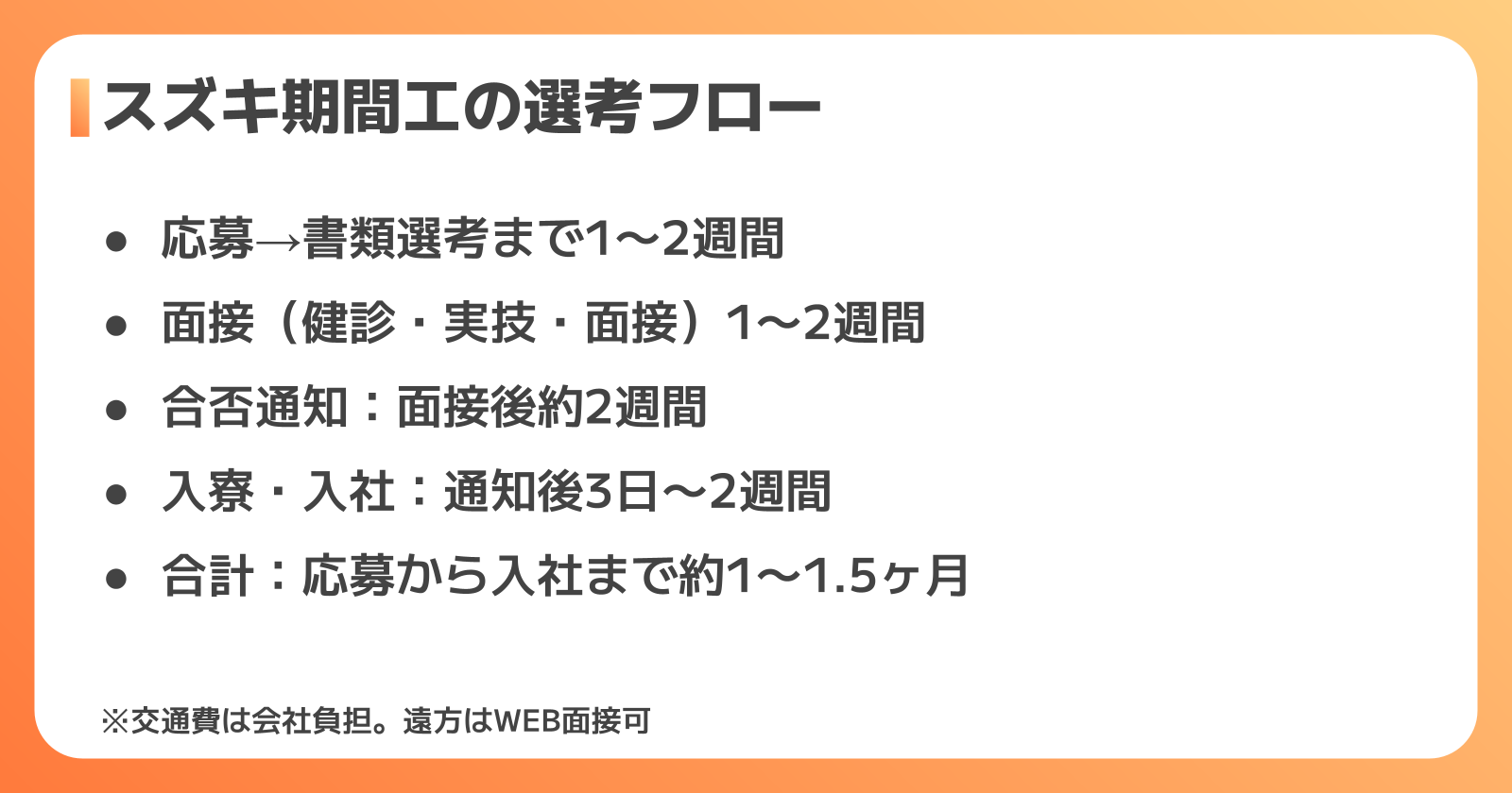 スズキ期間工の選考フロー全体像