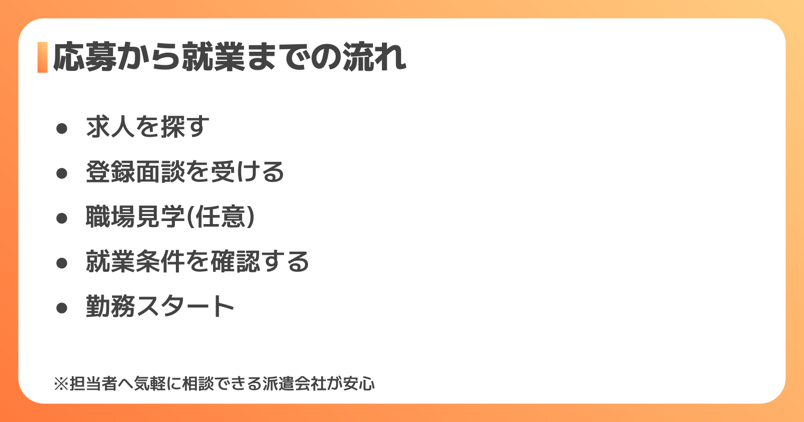 お菓子工場派遣の応募から就業までの流れ