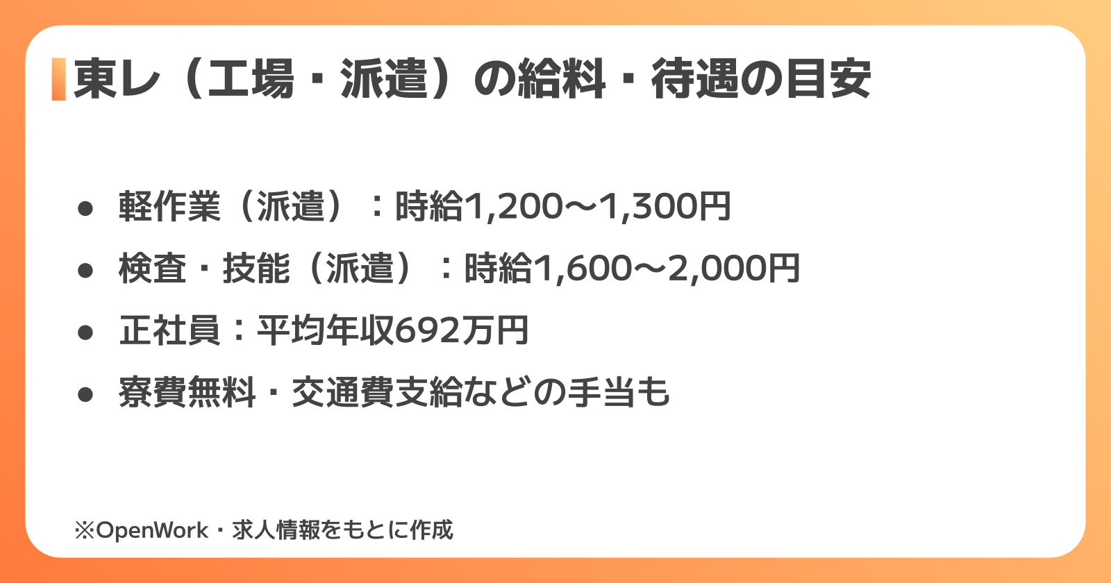 東レ工場の給料・待遇の目安