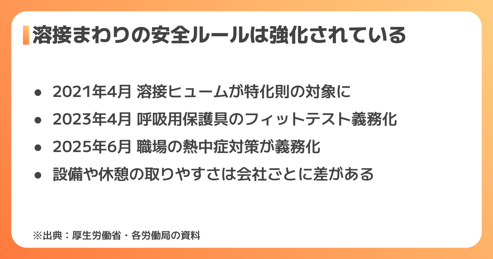 溶接工の健康リスクと、近年強化された安全ルール