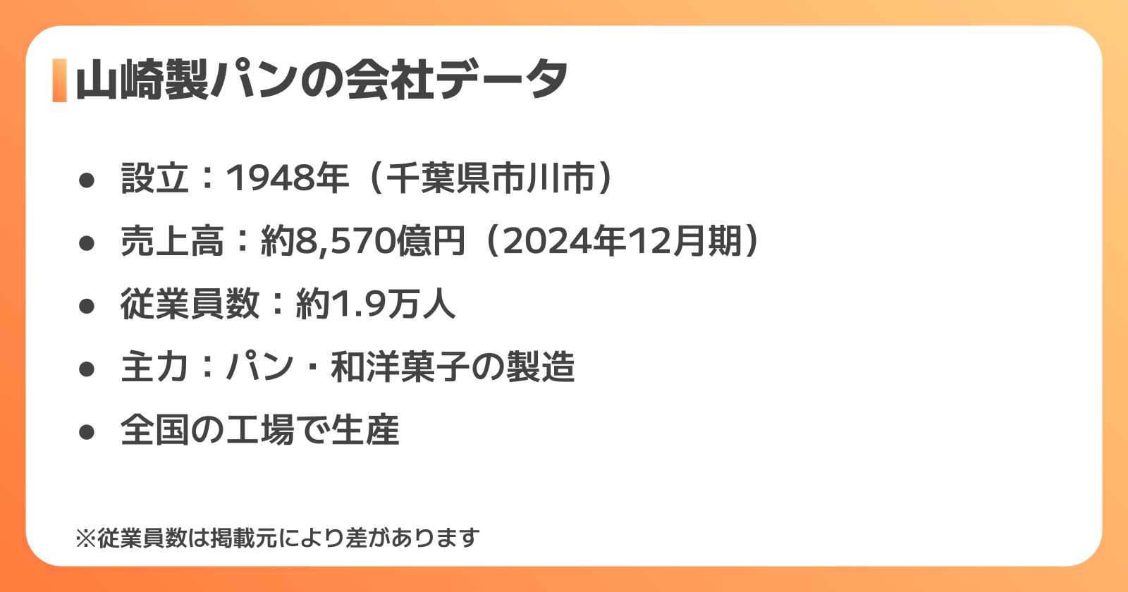 山崎製パンはどんな会社？規模と工場の特徴